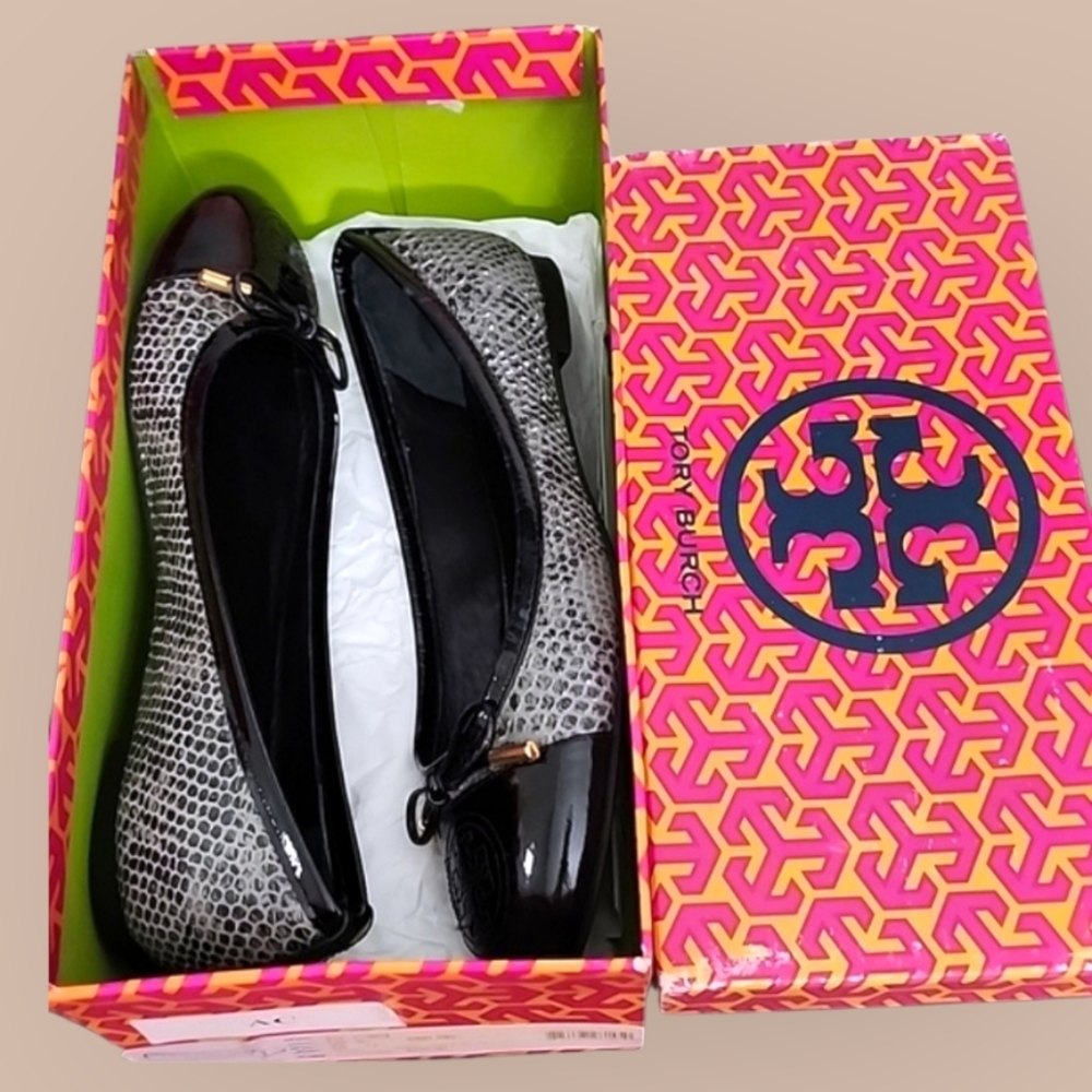 Tory Burch Verbena-Tribal Pitone Snake Skin Classic Ballet Flats Size 7.5M